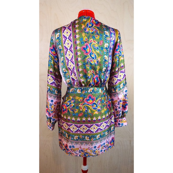 Zara Satin Printed Long Sleeve Dress - Picture 3 of 6